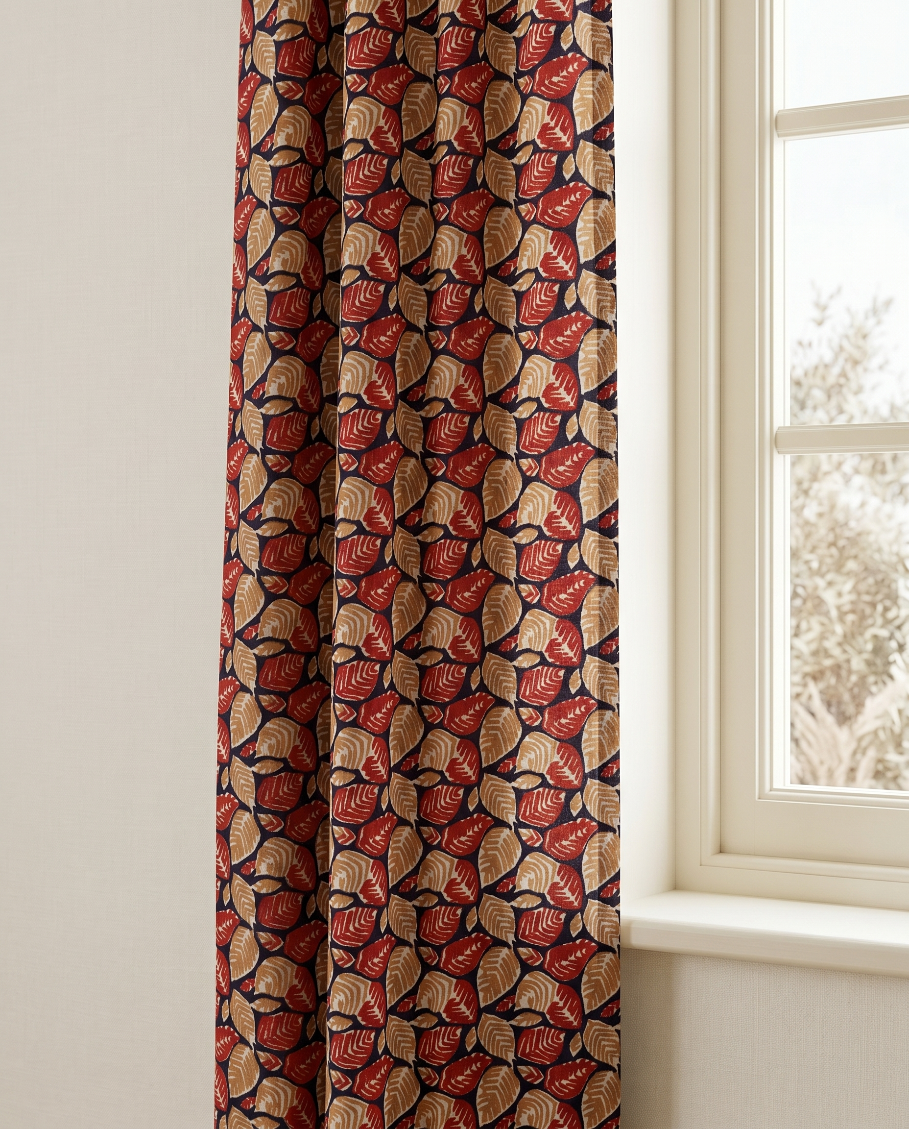 Bagru Daboo Block Print Cotton Fabric – Navy & Red Leaf