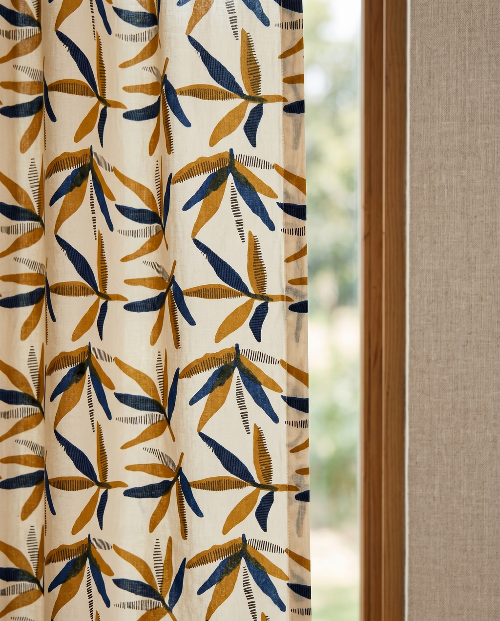 Bagru Daboo Block Print Cotton Fabric – Cream & Blue Leaf