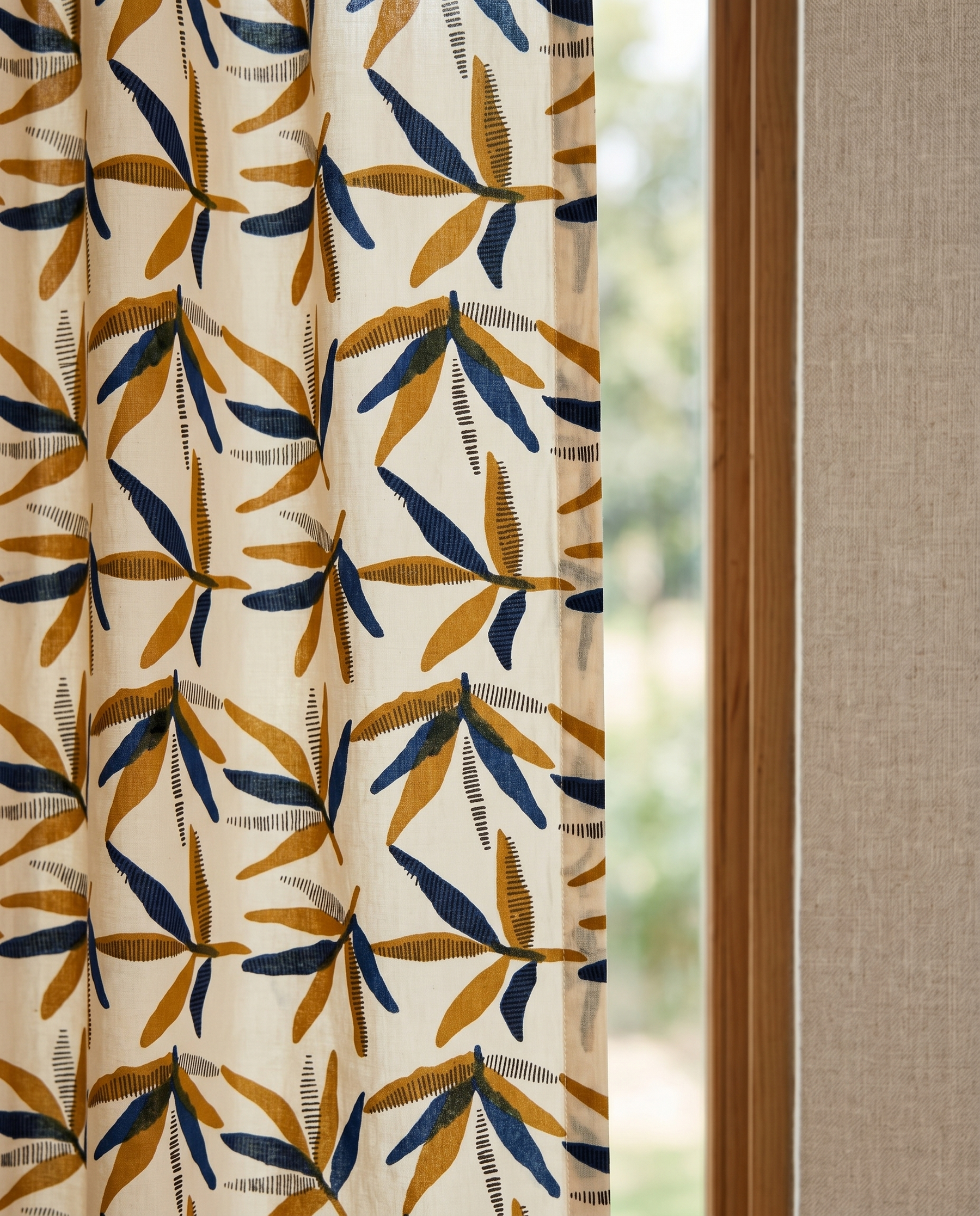 Bagru Daboo Block Print Cotton Fabric – Cream & Blue Leaf