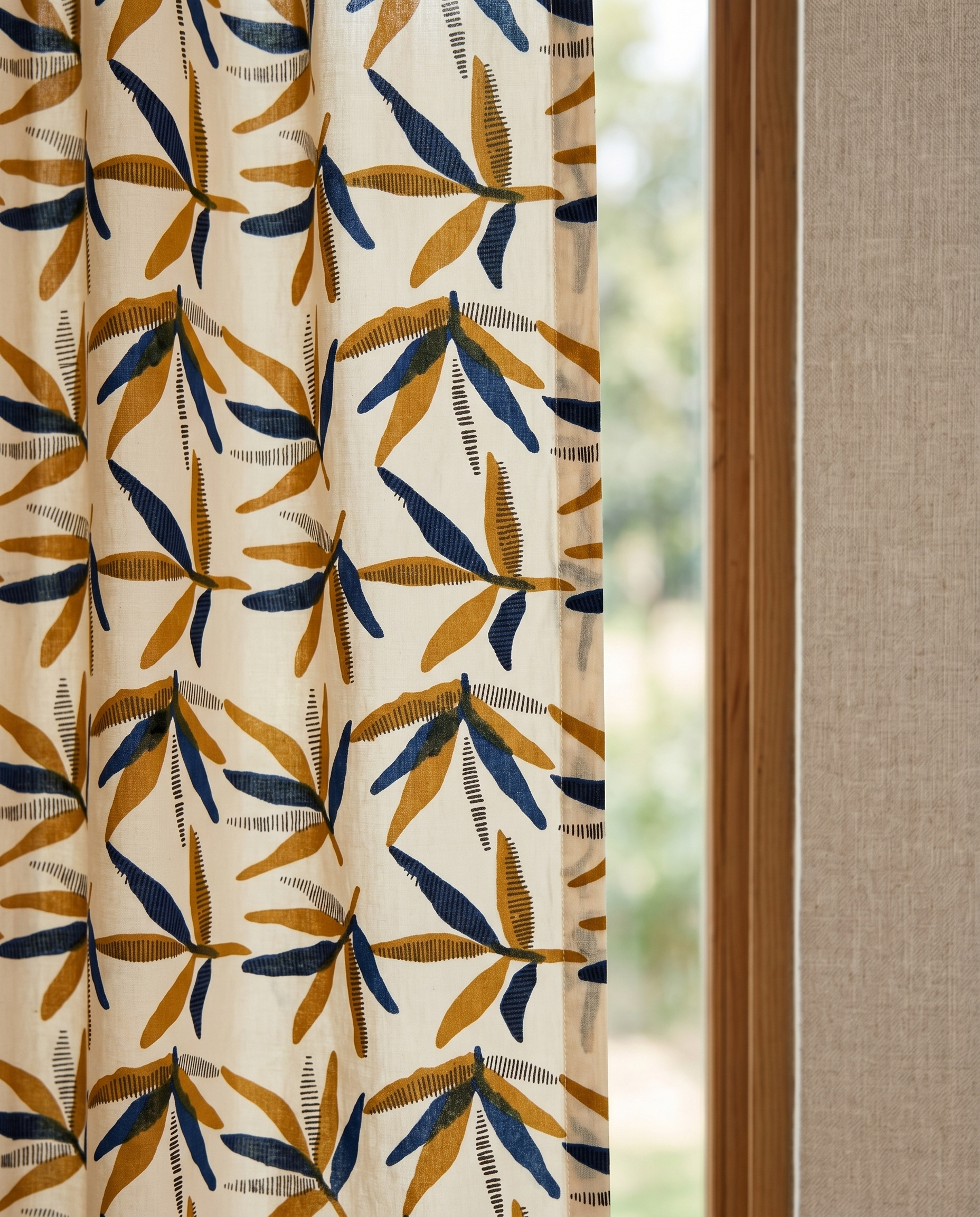Bagru Daboo Block Print Cotton Fabric – Cream & Blue Leaf
