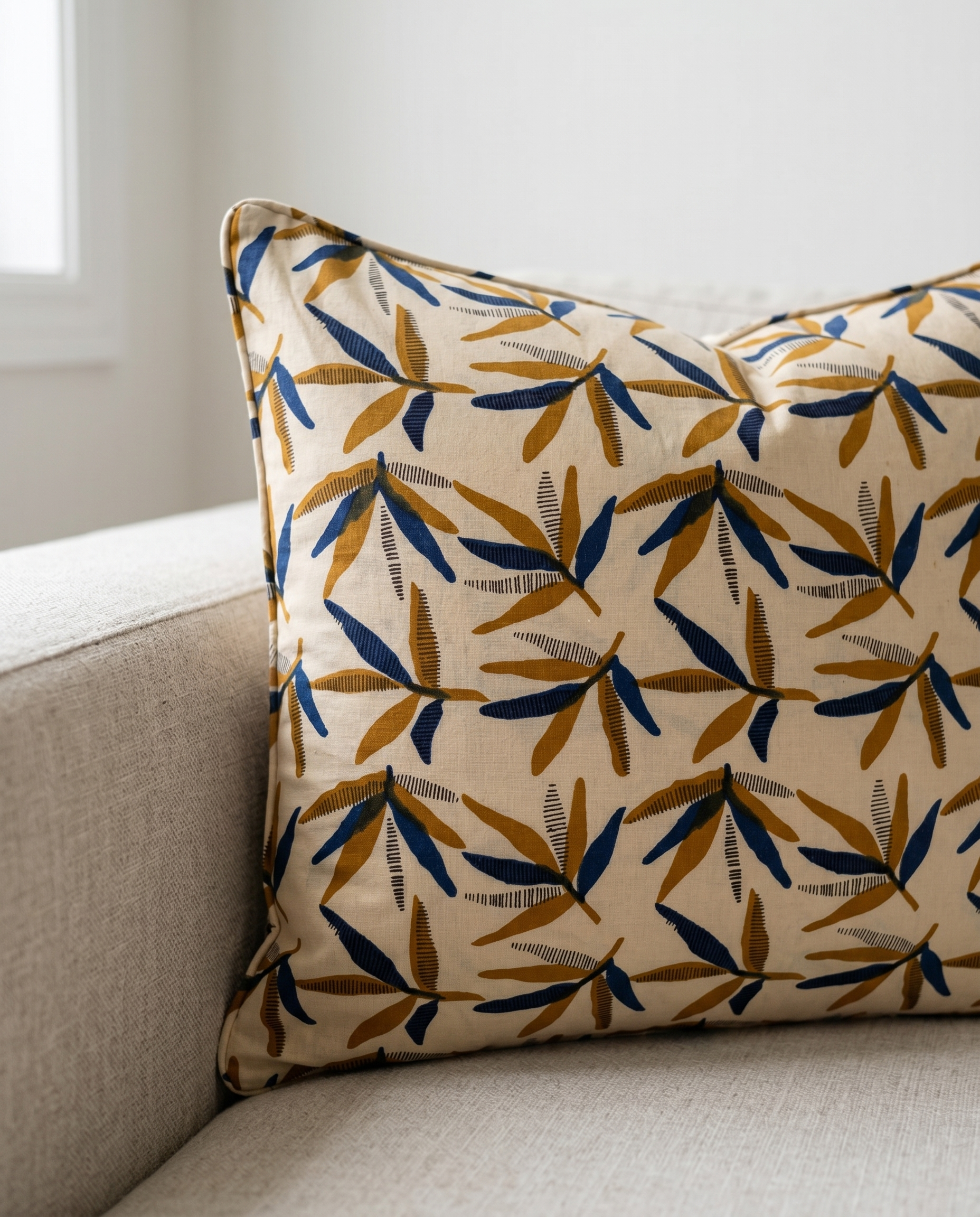 Bagru Daboo Block Print Cotton Fabric – Cream & Blue Leaf