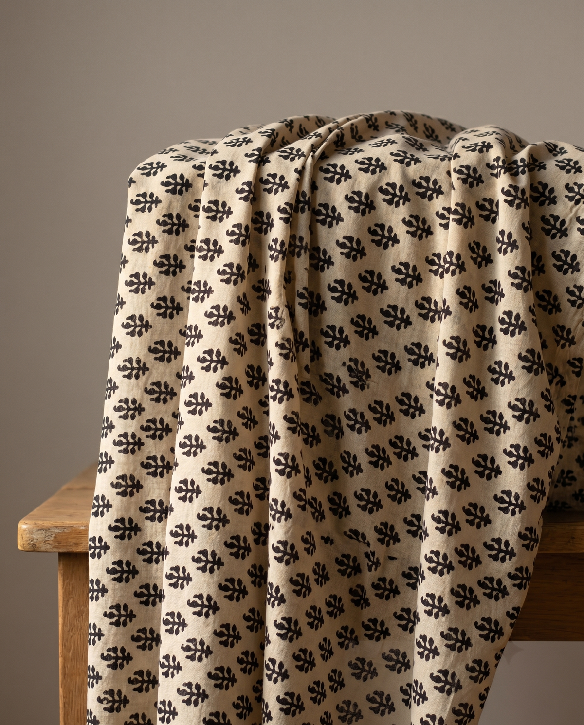 Bagru Daboo Block Print Cotton Fabric – Ivory & Black Buti