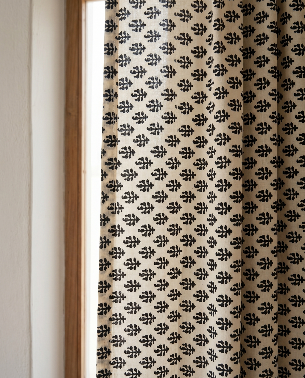 Bagru Daboo Block Print Cotton Fabric – Ivory & Black Buti