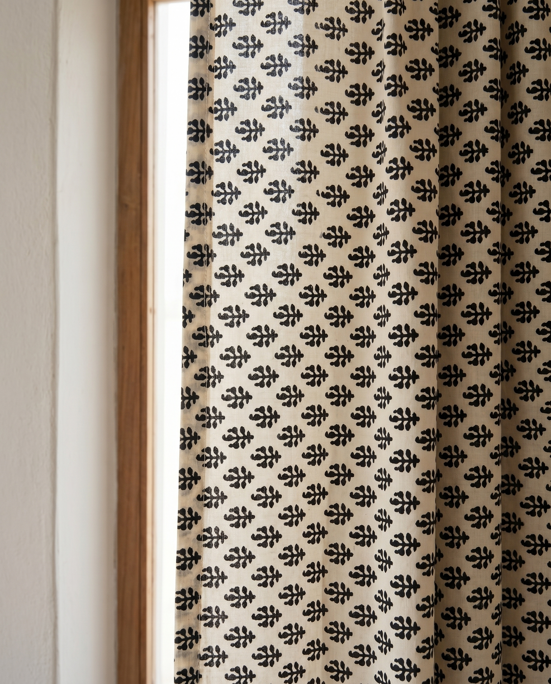 Bagru Daboo Block Print Cotton Fabric – Ivory & Black Buti