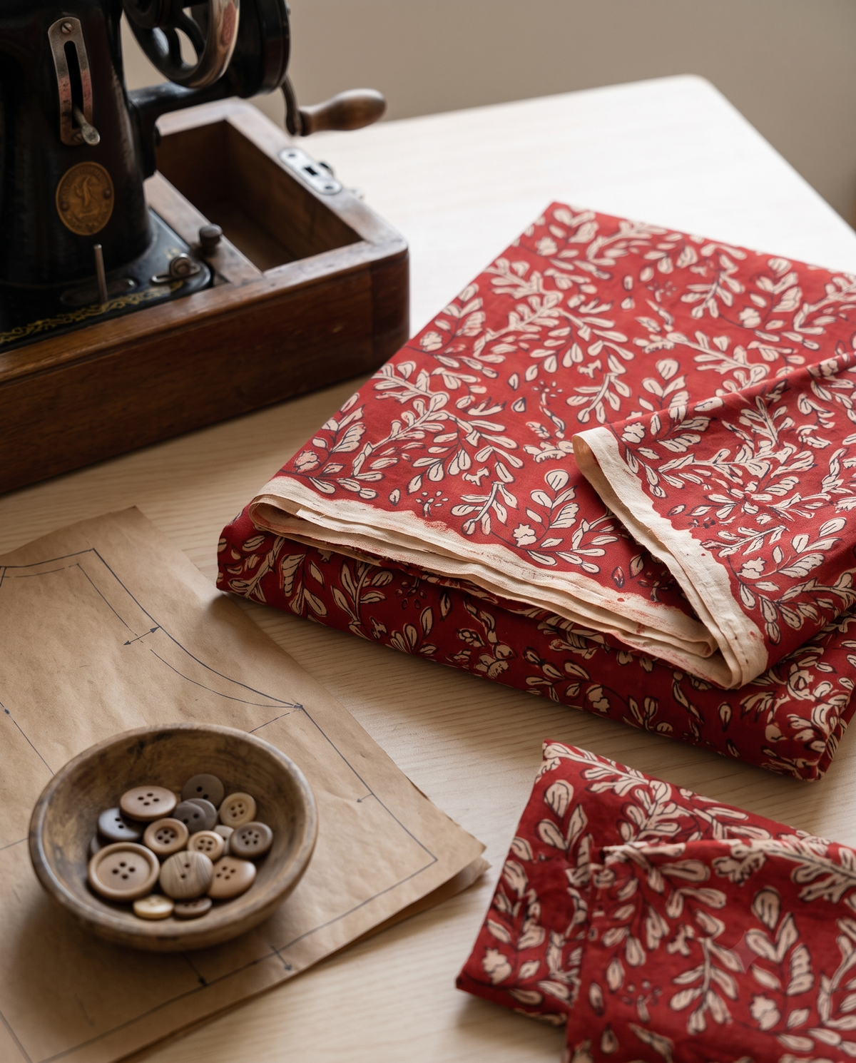 Bagru Daboo Block Print Cotton Fabric – Madder Red Vine
