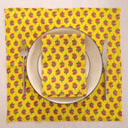Yellow buti block print napkin set as a place setting with plate and cutlery