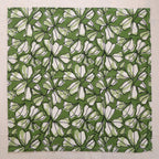Green and white hand block print cotton napkin laid flat, full print visible