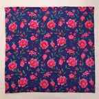 Navy and pink hand block print cotton napkin laid flat, full print visible