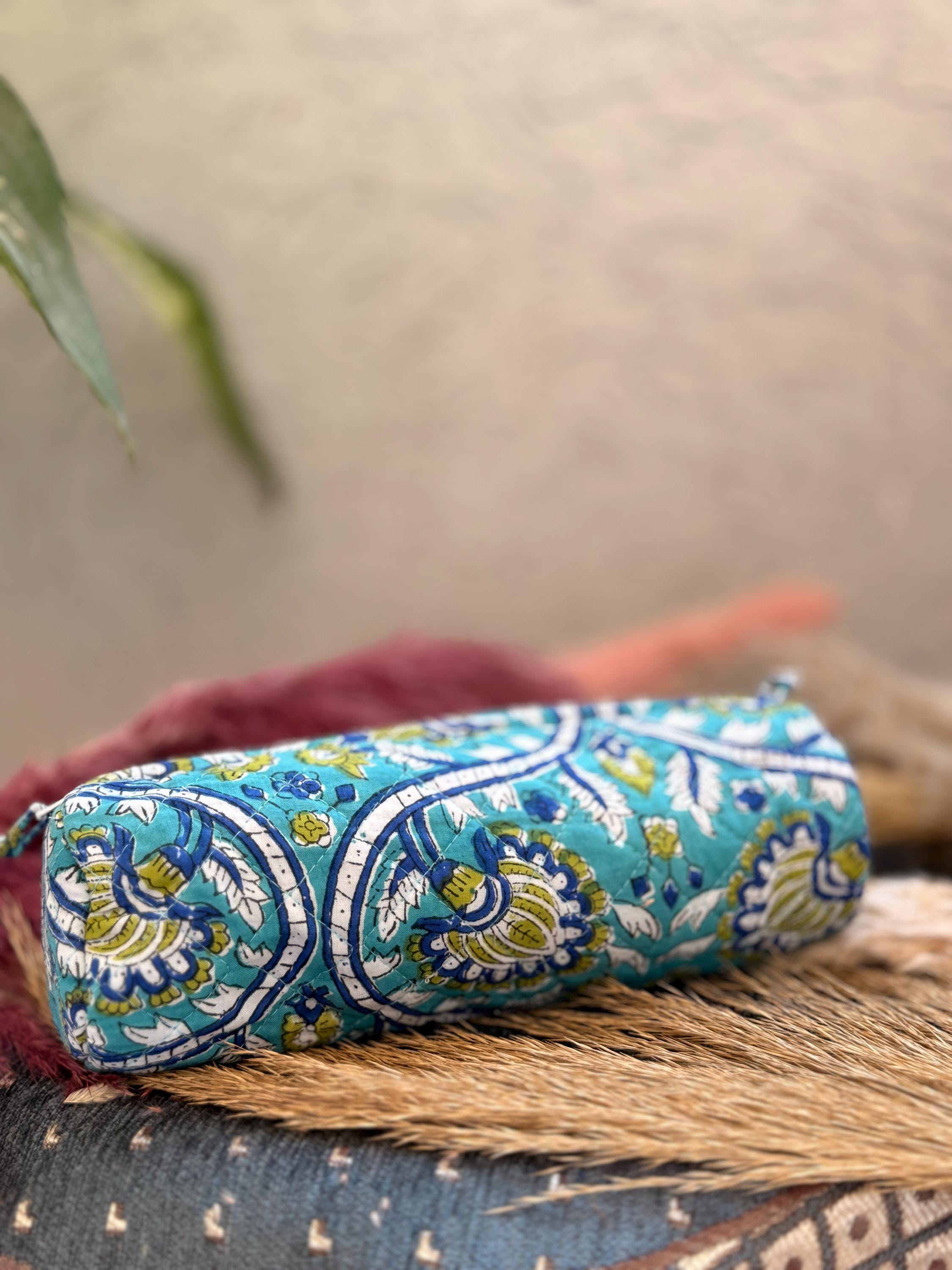 Hand Block Print Pencil Case, Cotton Stationery Pouch, Handmade Zipper Bag, Unique Gift for Students