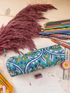 Hand Block Print Pencil Case, Cotton Stationery Pouch, Handmade Zipper Bag, Unique Gift for Students