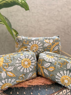 Hand Block Print Cotton Cosmetic Bag, Handmade Travel Pouch, Toiletry Organizer, Unique Handmade Gift