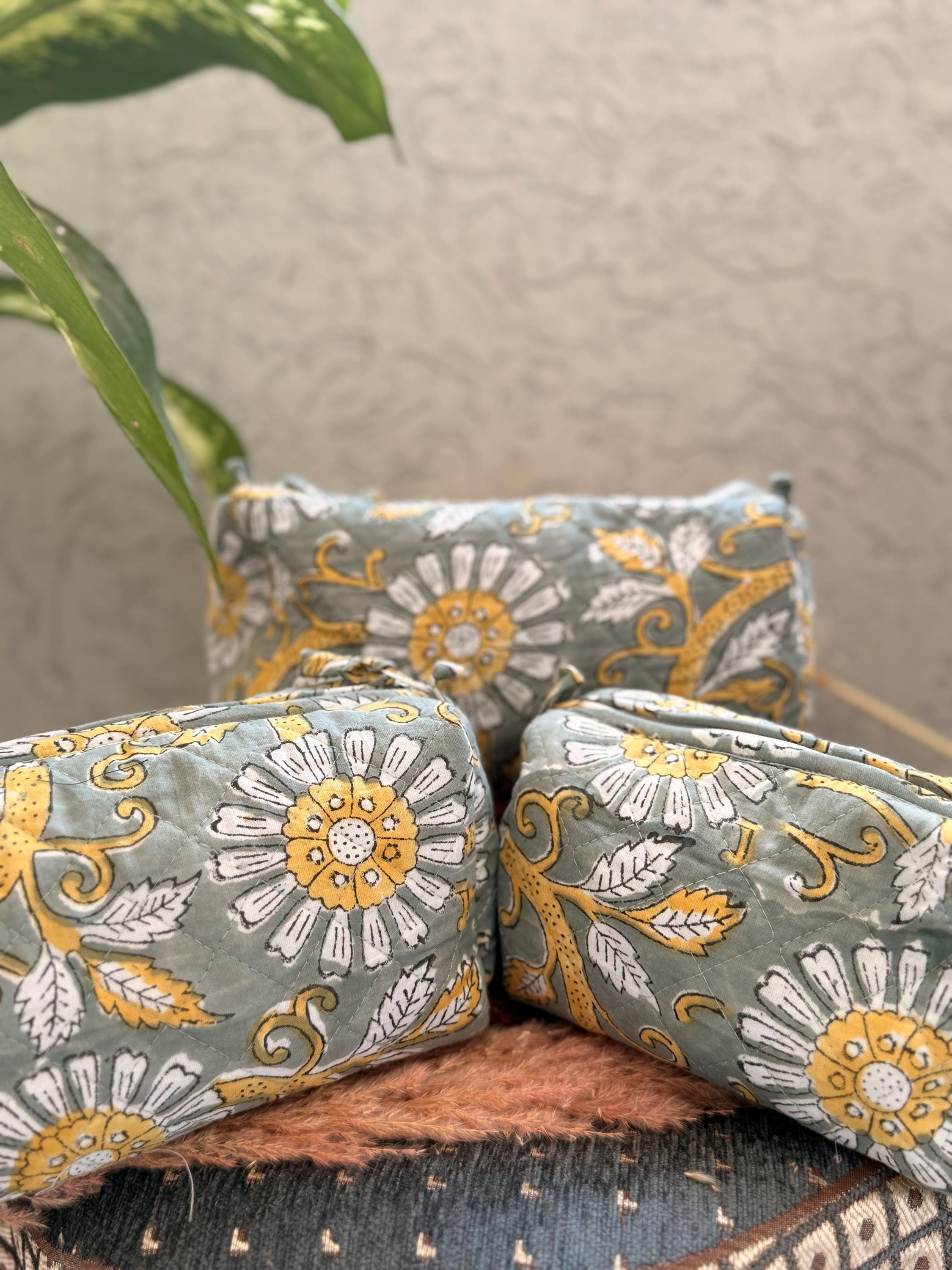 Hand Block Print Cotton Cosmetic Bag, Handmade Travel Pouch, Toiletry Organizer, Unique Handmade Gift