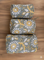 Hand Block Print Cotton Cosmetic Bag, Handmade Travel Pouch, Toiletry Organizer, Unique Handmade Gift