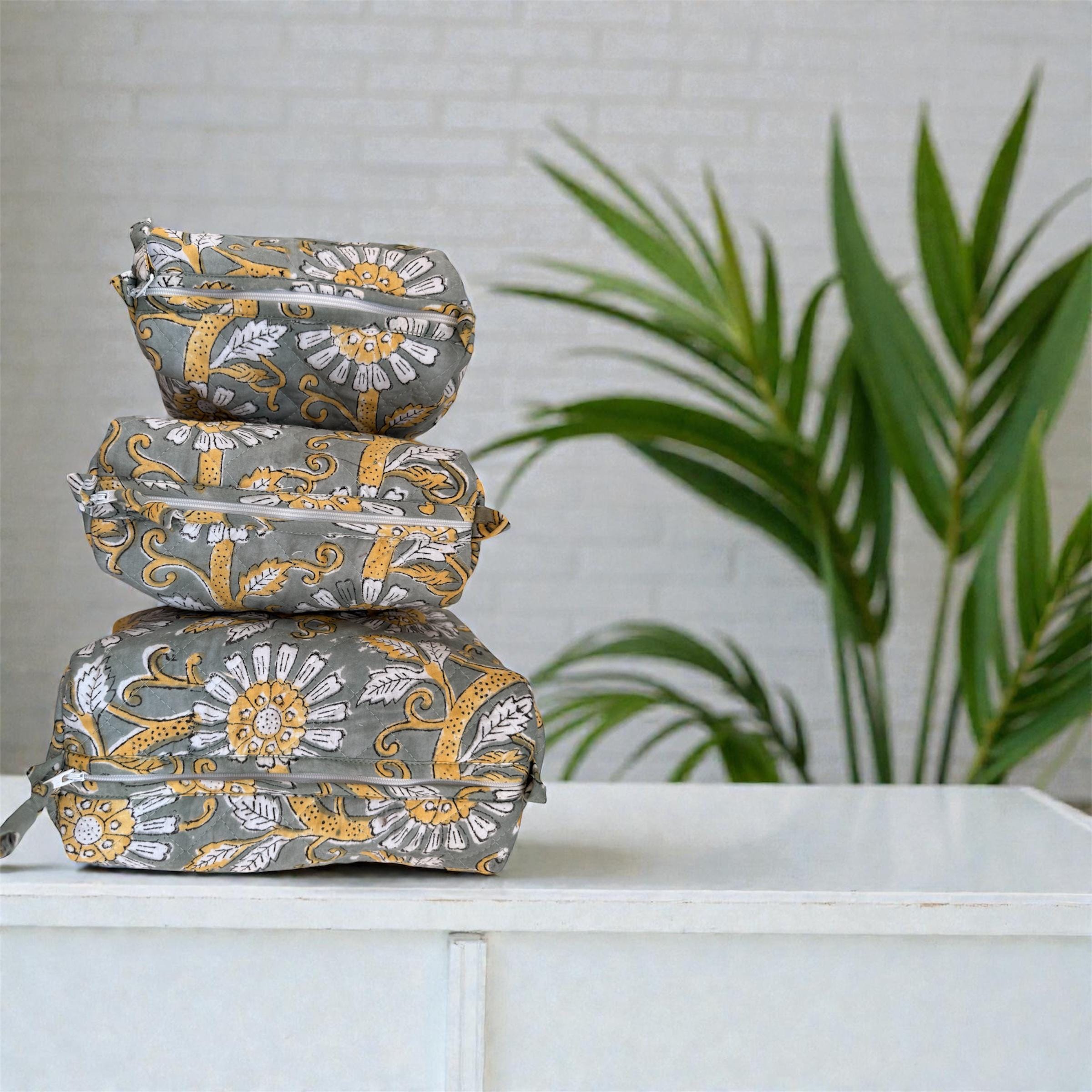 Hand Block Print Cotton Cosmetic Bag, Handmade Travel Pouch, Toiletry Organizer, Unique Handmade Gift
