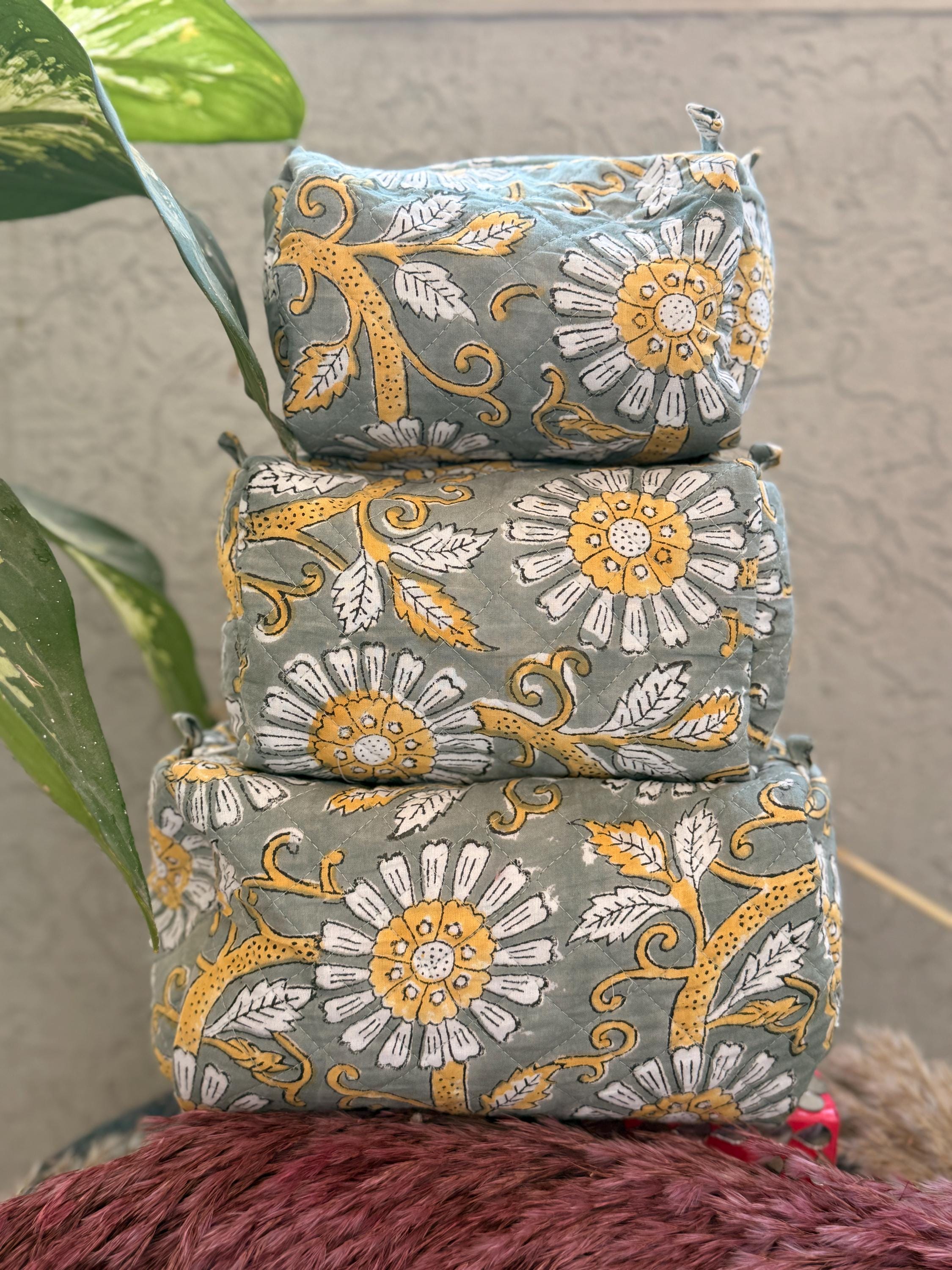 Hand Block Print Cotton Cosmetic Bag, Handmade Travel Pouch, Toiletry Organizer, Unique Handmade Gift