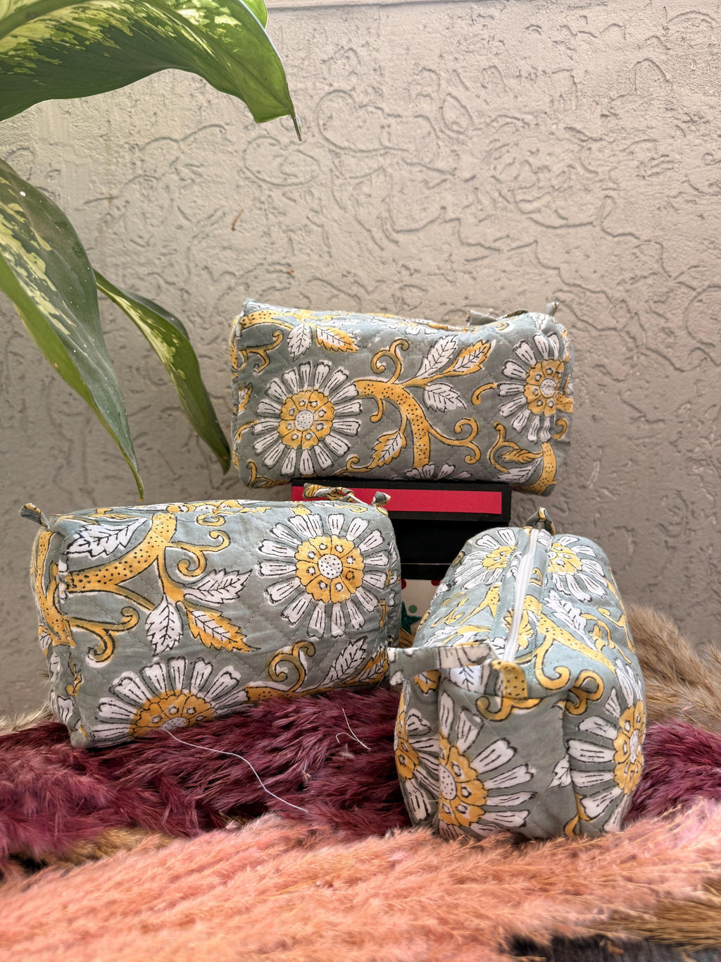 Hand Block Print Cotton Cosmetic Bag, Handmade Travel Pouch, Toiletry Organizer, Unique Handmade Gift