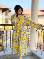 Hand Block Print Cotton Bathrobe, Natural Dye Kimono Robe, Lightweight Spa Robe, Handmade Gift for Her or Him