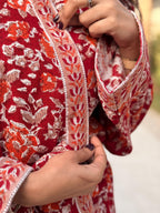 Hand Block Print Cotton Waffle Robe, Floral Kimono Loungewear
