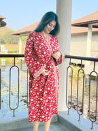 Hand Block Print Cotton Bathrobe, Natural Dye Kimono Robe, Lightweight Spa Robe, Handmade Gift for Her or Him