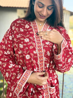 Hand Block Print Cotton Bathrobe, Natural Dye Kimono Robe, Lightweight Spa Robe, Handmade Gift for Her or Him