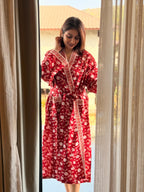 Hand Block Print Cotton Bathrobe, Natural Dye Kimono Robe, Lightweight Spa Robe, Handmade Gift for Her or Him