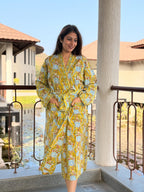 Hand Block Print Cotton Bathrobe, Natural Dye Kimono Robe, Lightweight Spa Robe, Handmade Gift for Her or Him