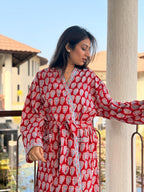 Hand Block Print Cotton Bathrobe, Natural Dye Kimono Robe, Lightweight Spa Robe, Handmade Gift for Her or Him