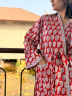 Hand Block Print Cotton Bathrobe, Natural Dye Kimono Robe, Lightweight Spa Robe, Handmade Gift for Her or Him