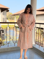 Hand Block Print Cotton Bathrobe, Natural Dye Kimono Robe, Lightweight Spa Robe, Handmade Gift for Her or Him