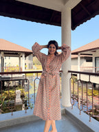 Hand Block Print Cotton Bathrobe, Natural Dye Kimono Robe, Lightweight Spa Robe, Handmade Gift for Her or Him