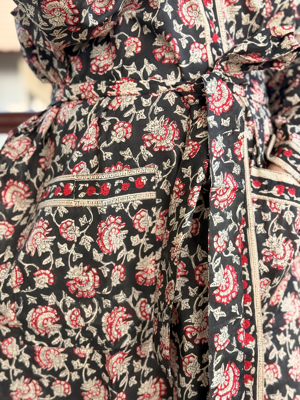 Hand Block Print Cotton Bathrobe, Natural Dye Kimono Robe, Lightweight Spa Robe, Handmade Gift for Her or Him