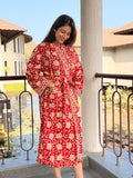 Hand Block Print Cotton Bathrobe, Natural Dye Kimono Robe, Lightweight Spa Robe, Handmade Gift for Her or Him