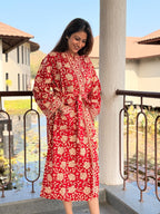 Hand Block Print Cotton Bathrobe, Natural Dye Kimono Robe, Lightweight Spa Robe, Handmade Gift for Her or Him