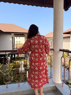 Hand Block Print Cotton Bathrobe, Natural Dye Kimono Robe, Lightweight Spa Robe, Handmade Gift for Her or Him