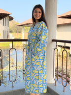 Hand Block Print Cotton Bathrobe, Natural Dye Kimono Robe, Lightweight Spa Robe, Handmade Gift for Her or Him