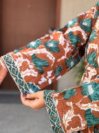 Hand Block Print Cotton Waffle Kimono Robe, Floral Spa Loungewear