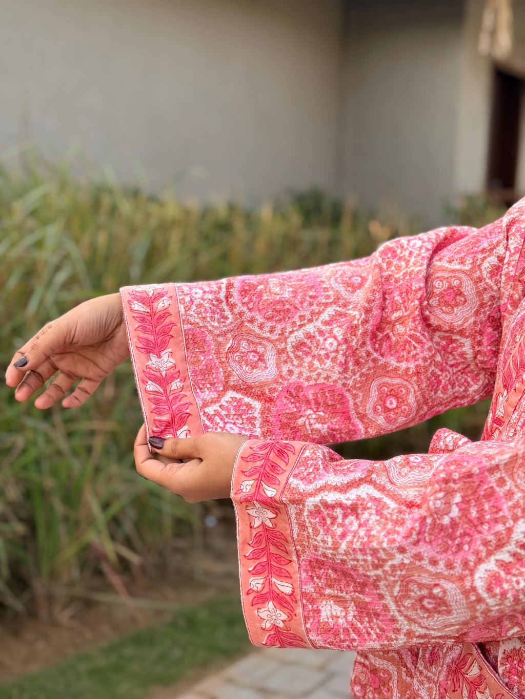 Hand Block Print Waffle Cotton Bathrobe, Lightweight Spa Robe, Natural Dye Kimono Robe, Handmade Unisex Bathrobe, Sustainable Loungewear