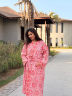 Hand Block Print Waffle Cotton Bathrobe, Lightweight Spa Robe, Natural Dye Kimono Robe, Handmade Unisex Bathrobe, Sustainable Loungewear