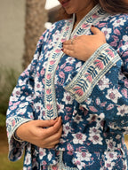 Hand Block Print Waffle Cotton Bathrobe, Lightweight Spa Robe, Natural Dye Kimono Robe, Handmade Unisex Bathrobe, Sustainable Loungewear