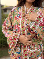 Hand Block Print Waffle Cotton Bathrobe, Lightweight Spa Robe, Natural Dye Kimono Robe, Handmade Unisex Bathrobe, Sustainable Loungewear