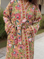 Hand Block Print Waffle Cotton Bathrobe, Lightweight Spa Robe, Natural Dye Kimono Robe, Handmade Unisex Bathrobe, Sustainable Loungewear