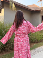 Hand Block Print Waffle Cotton Bathrobe, Lightweight Spa Robe, Natural Dye Kimono Robe, Handmade Unisex Bathrobe, Sustainable Loungewear