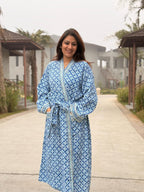 Hand Block Print Waffle Cotton Bathrobe, Lightweight Spa Robe, Natural Dye Kimono Robe, Handmade Unisex Bathrobe, Sustainable Loungewear