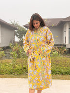 Hand Block Print Waffle Cotton Bathrobe, Lightweight Spa Robe, Natural Dye Kimono Robe, Handmade Unisex Bathrobe, Sustainable Loungewear