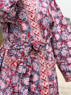 Hand Block Print Waffle Cotton Bathrobe, Lightweight Spa Robe, Natural Dye Kimono Robe, Handmade Unisex Bathrobe, Sustainable Loungewear