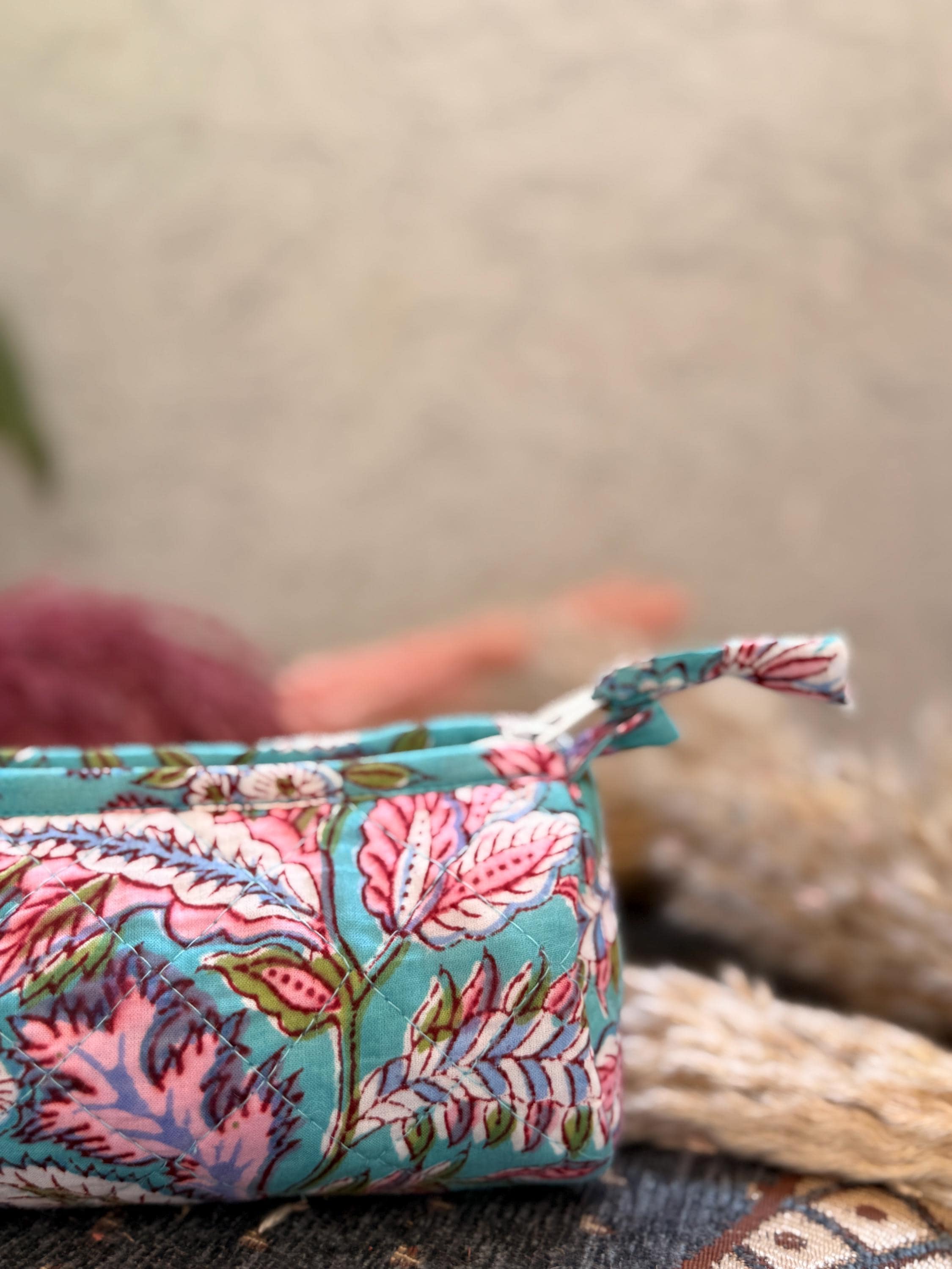 Hand Block Print Cotton Pencil Case, Handmade Zipper Pencil Bag, Stationery Pouch, Eco Friendly School Supplies Organizer