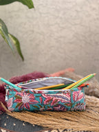 Hand Block Print Cotton Pencil Case, Handmade Zipper Pencil Bag, Stationery Pouch, Eco Friendly School Supplies Organizer