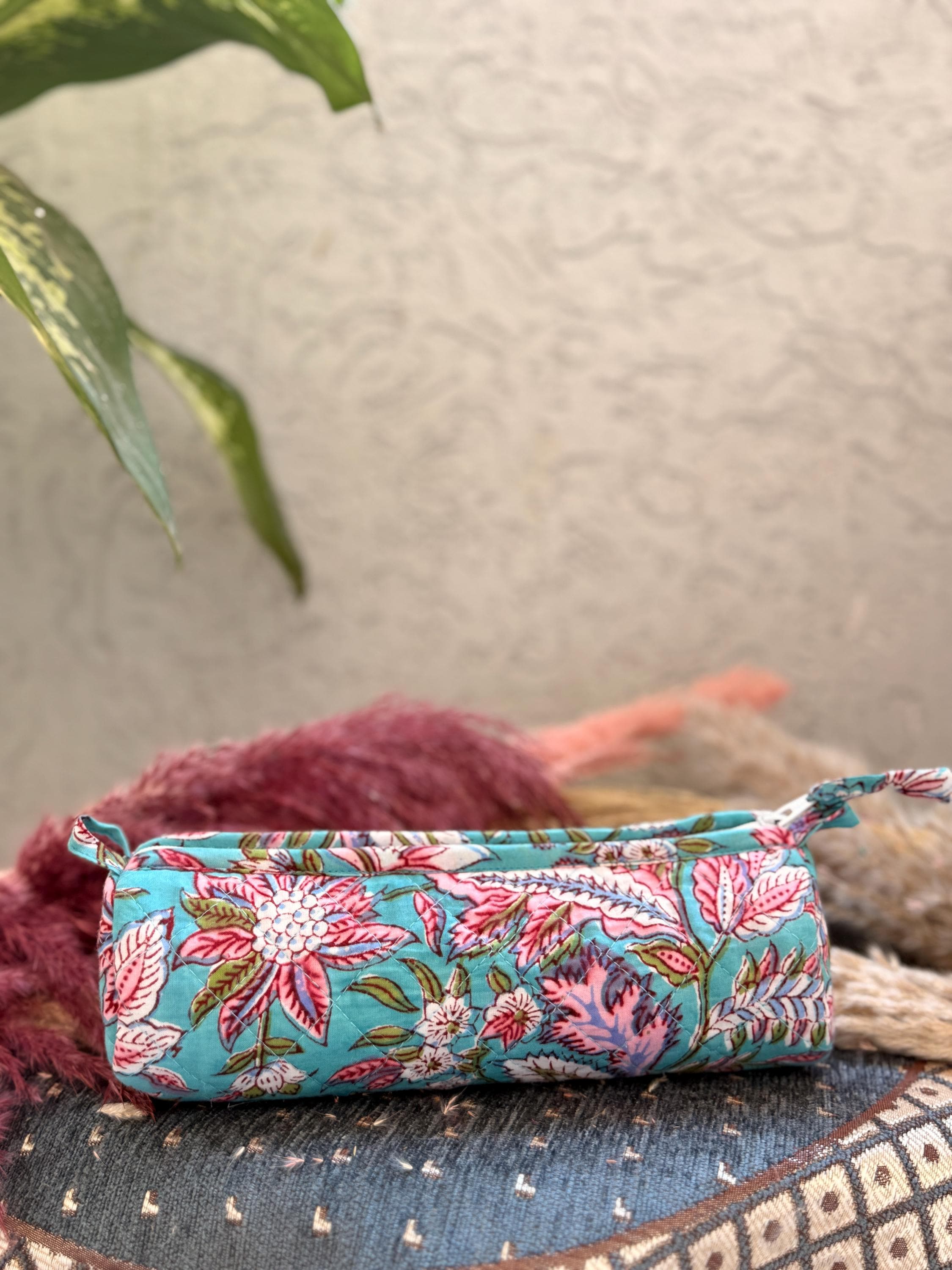 Hand Block Print Cotton Pencil Case, Handmade Zipper Pencil Bag, Stationery Pouch, Eco Friendly School Supplies Organizer