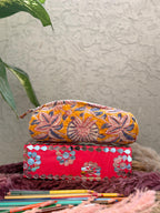 Hand Block Print Cotton Pencil Case, Handmade Zipper Pencil Bag, Stationery Pouch, Eco Friendly School Supplies Organizer