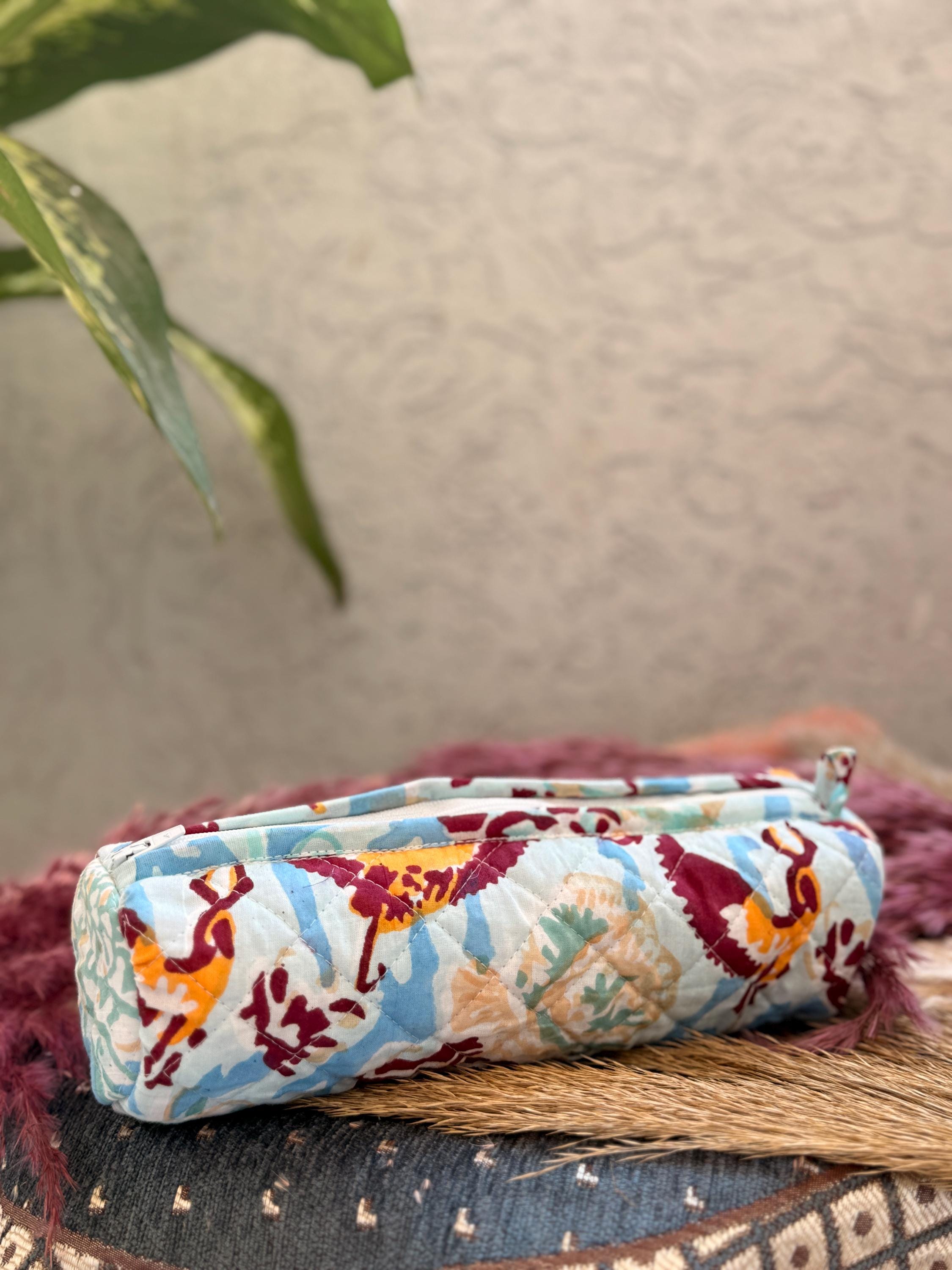 Hand Block Print Cotton Pencil Case, Handmade Zipper Pencil Bag, Stationery Pouch, Eco Friendly School Supplies Organizer